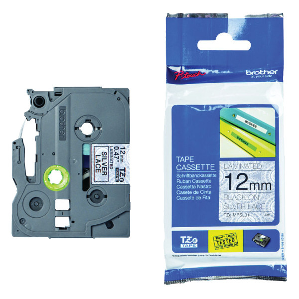 Brother TZe-MPSL31 | svart text - silvermärkband  | 12mm x 4m (original) 080868 - 1
