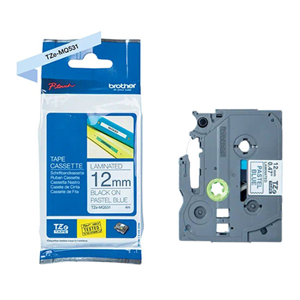 Brother TZe-MQ531 | svart text - pastellblå märkband  | 12mm x 4m (original) 080870 - 1