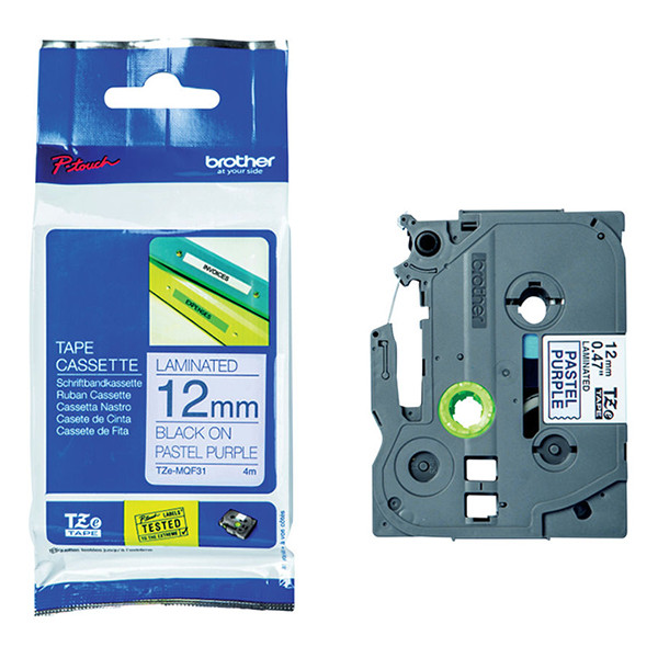 Brother TZe-MQF31 | svart text - pastellila märkband  | 12mm x 4m (original) 080874 - 1
