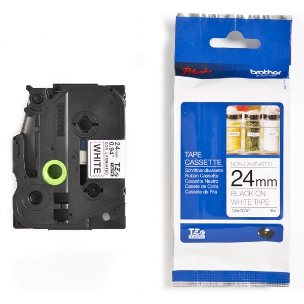 Brother TZe-N251 | svart text - vit märkband  | 24mm x 8m (original) 080626 - 1