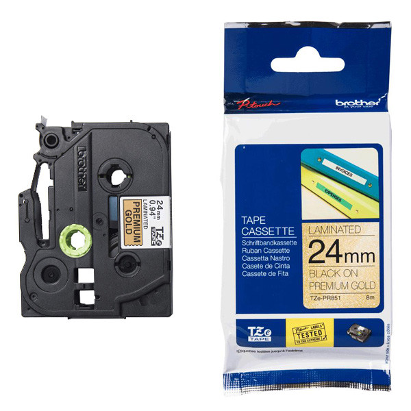Brother TZe-PR851 | svart text - guld märkband  | 24mm x 8m (original) 080948 - 1