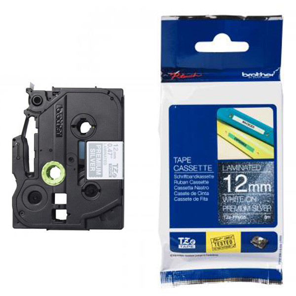 Brother TZe-PR935 | vit text - silver märkband  | 12mm x 8m (original) 080950 - 1