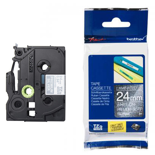 Brother TZe-PR955 | vit text - silver märkband  | 24mm x 8m (original) 080952 - 1