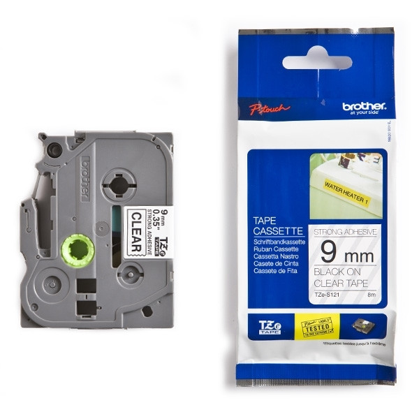Brother TZe-S121 | svart text - transparent märkband  | 9mm x 8m (original) 080658 - 1