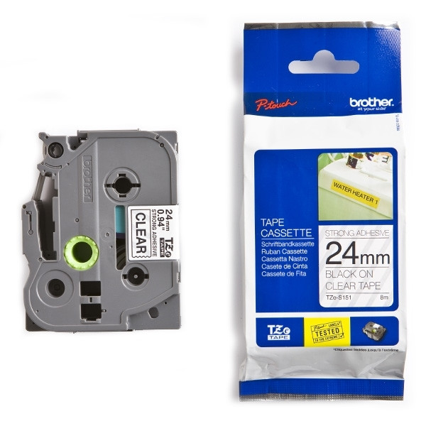 Brother TZe-S151 | svart text - transparent märkband  | 24mm x 8m (original) 080664 - 1
