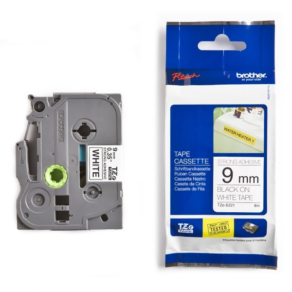 Brother TZe-S221 | svart text - vit märkband  | 9mm x 8m (original) 080670 - 1