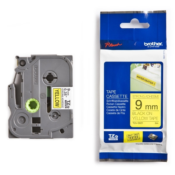 Brother TZe-S621 | svart text - gul märkband  | 9mm x 8m (original) 080682 - 1