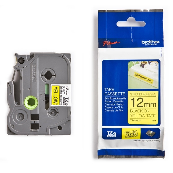 Brother TZe-S631 | svart text - gul märkband  | 12mm x 8m (original) 080684 - 1