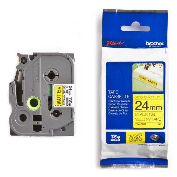 Brother TZe-S651 | svart text - gul märkband  | 24mm x 8m (original) 080688 - 1