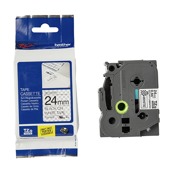 Brother TZe-SE5 säkerhetsmärkband  | svart text - vit märkband  | 24mm x 8m (original) 080556 - 1
