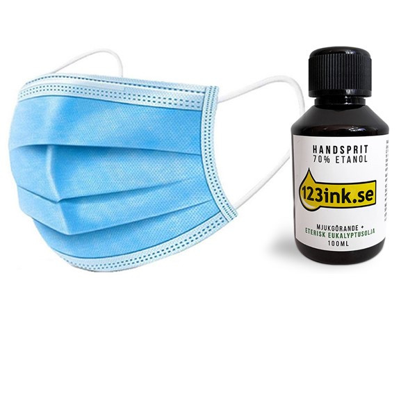 CE-märkta munskydd medicinsk Typ IIR | 50st + 123ink handsprit 70% | 100ml  235202 - 1