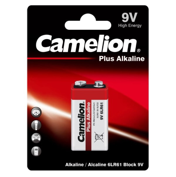 Camelion 9V/6LR61/E-block Alkaline batteri | 1st 006P 1604A 6LF22 6LF62 6LR61 ACA00253 - 1