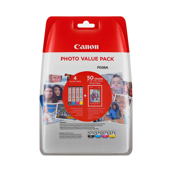 Canon CLI-571 BK/C/M/Y bläckpatron 4-pack och fotopapper (original) 0386C006 651001 - 1
