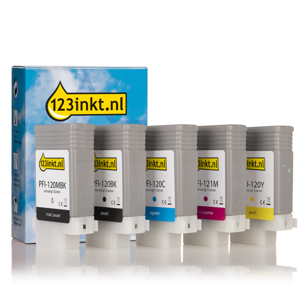 Canon PFI-120 | PFI-121 MBK/BK/CM/Y bläckpatron 5-pack (varumärket 123ink) 130756 - 1