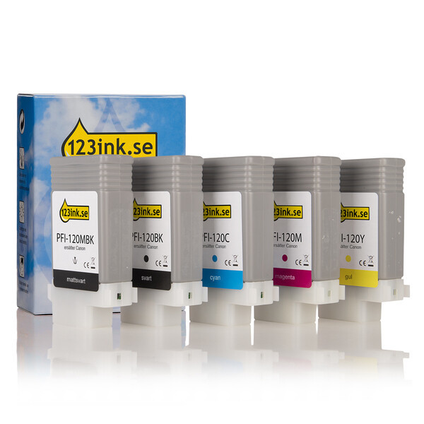 Canon PFI-120 MBK/BK/C/M/Y bläckpatron 5-pack (varumärket 123ink) 130714 - 1