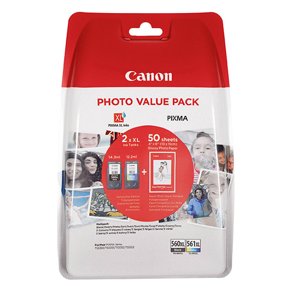 Canon PG-560XL | CL-561XL svart + färg bläckpatron 2-pack + fotopapper 50 ark (ORIGINAL) 3712C004 3712C008 651008 - 1