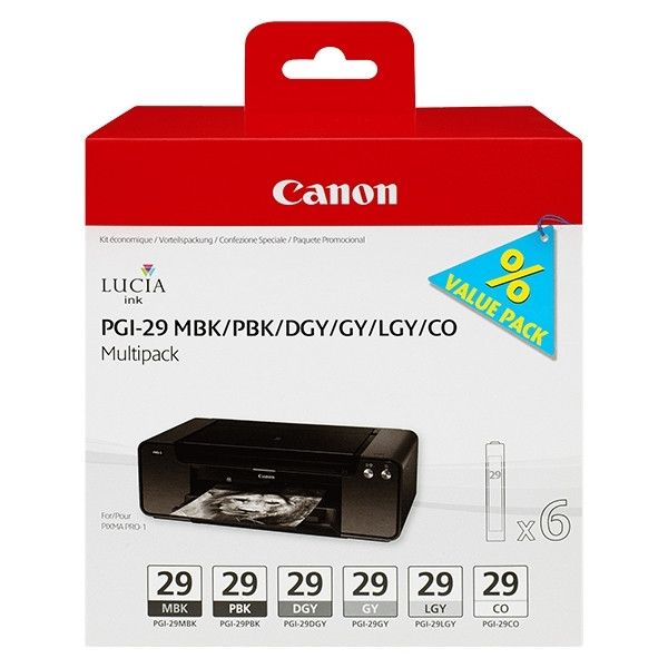 Canon PGI-29 MBK/PBK/DGY/GY/LGY/CO bläckpatron 6-pack (original) 4868B018 010122 - 1
