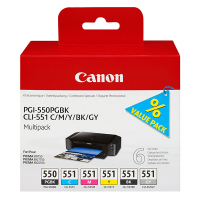 Canon PGI-550PGBK/CLI-551 C/M/Y/BK/GY bläckpatron 6-pack (original) 6496B005 017436