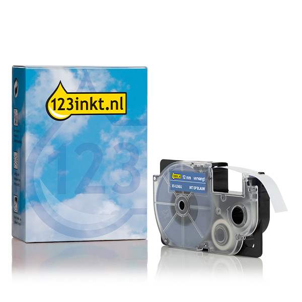 Casio XR-12ABU | vit text - blå märkband | 12mm (varumärket 123ink) 056358 - 1