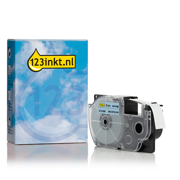 Casio XR-12ASBU | grå text - pastellblå märkband | 12mm (varumärket 123ink) 056431 - 1