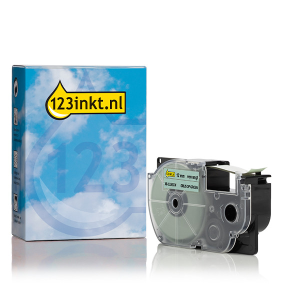 Casio XR-12ASGN | grå text - pastellgrön märkband | 12mm (varumärket 123ink) 056430 - 1