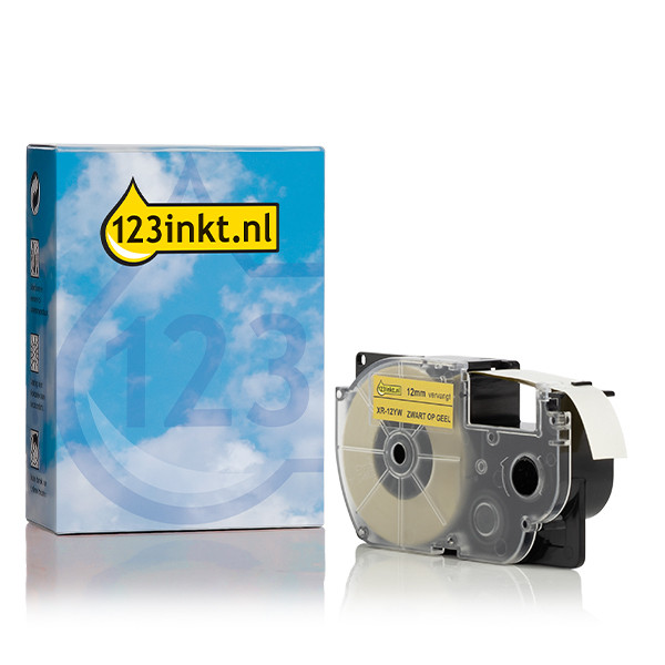 Casio XR-12YW | svart text - gul märkband | 12mm (varumärket 123ink) 056345 - 1