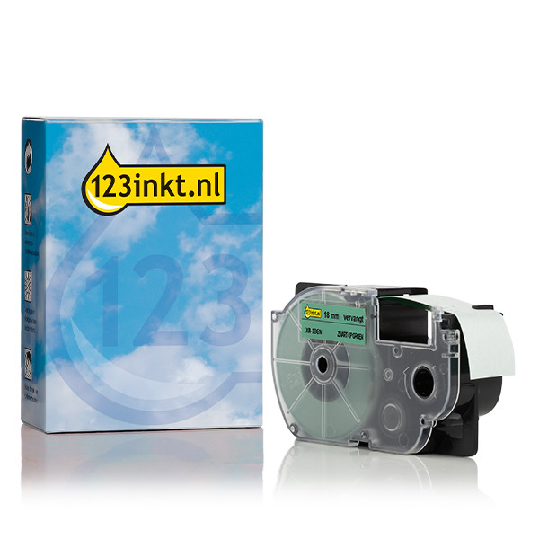 Casio XR-18GN | svart text - grön märkband | 18 mm (varumärket 123ink) 056366 - 1