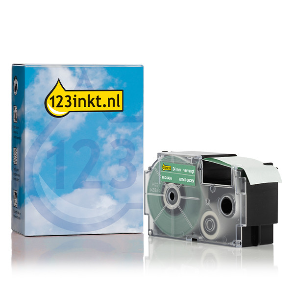 Casio XR-24AGN | vit text - grön märkband | 24mm (varumärket 123ink) 056391 - 1