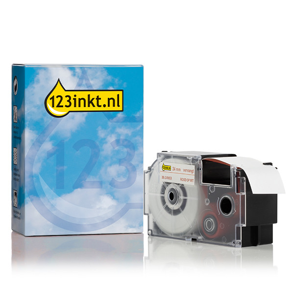 Casio XR-24WER | röd text - vit märkband | 24mm (varumärket 123ink) 056389 - 1