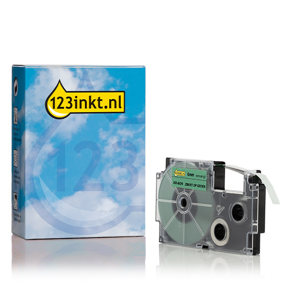 Casio XR-6GN | svart text - grön märkband | 6mm (varumärket 123ink) 056320 - 1