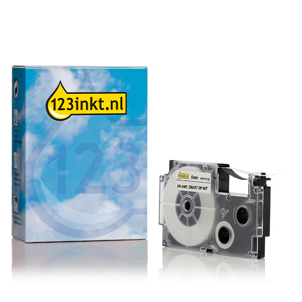 Casio XR-6WE | svart text - vit märkband | 6mm (varumärket 123ink) 056316 - 1