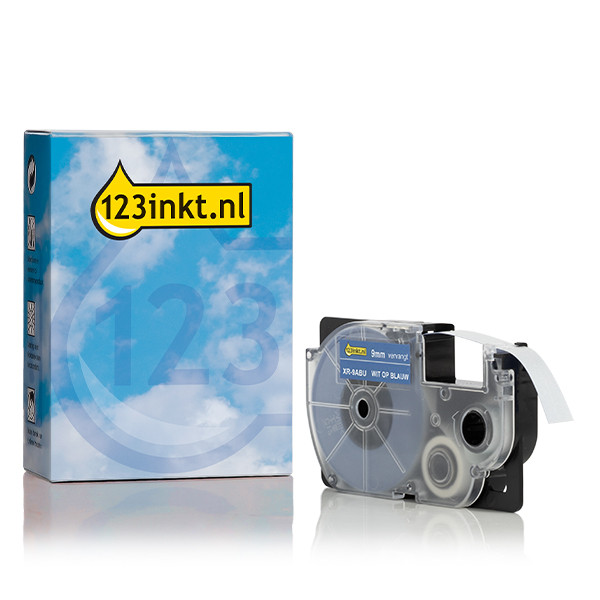 Casio XR-9ABU | vit text - blå märkband | 9mm (varumärket 123ink) 056338 - 1