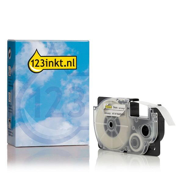 Casio XR-9AX | vit text - transparent märkband | 9mm (varumärket 123ink) 056340 - 1