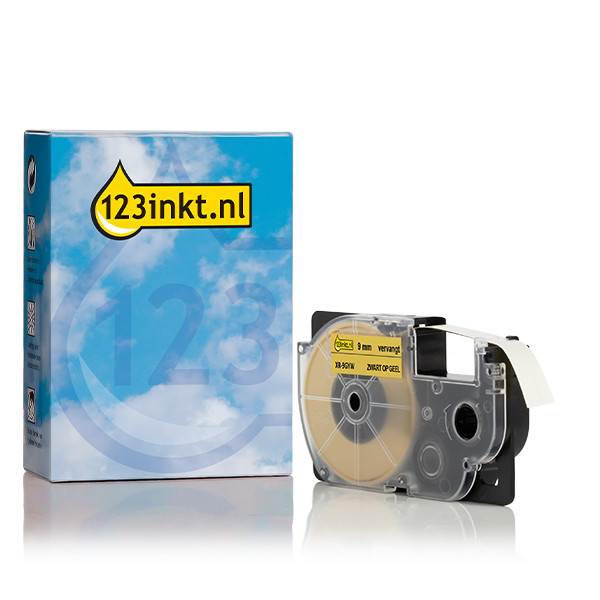 Casio XR-9GYW | svart text - gul märkband | 9mm (varumärket 123ink) 056407 - 1