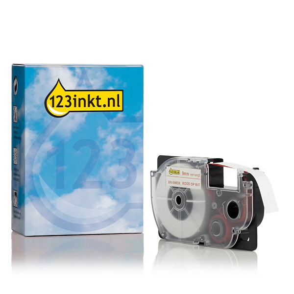 Casio XR-9WER | röd text - vit märkband | 9mm (varumärket 123ink) 056334 - 1