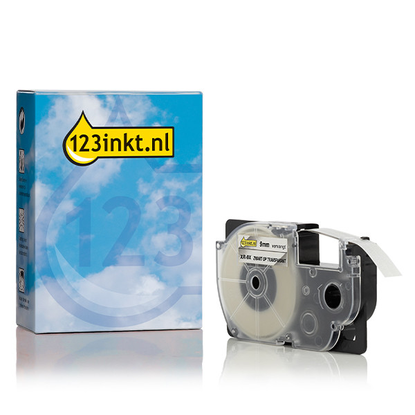 Casio XR-9X | svart text - transparent märkband | 9mm (varumärket 123ink) 056322 - 1