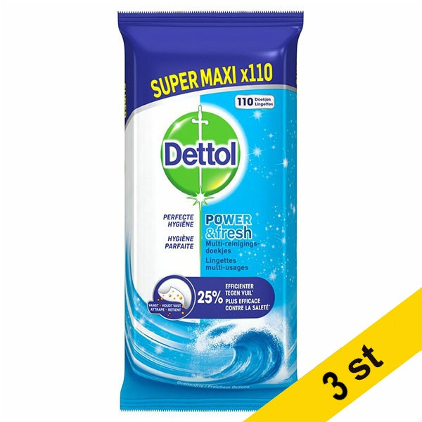 Rengöringsservetter 110/fp | Dettol Power & Fresh Ocean | 3st SDE01070 - 1