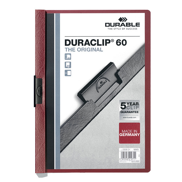 Klämmapp A4 | Durable Duraclip | mörkröd | 60ark 310147 - 1
