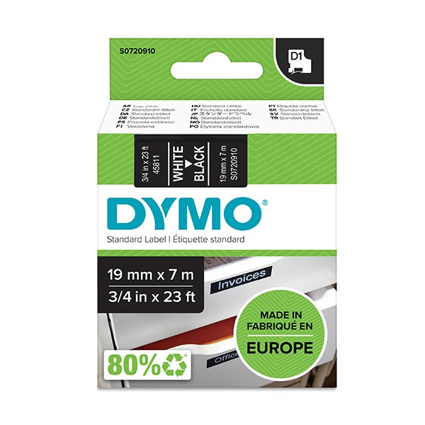 [] Dymo S0720910 | 45811 | vit text - svart tejp | 19mm (original) 088418 - 1