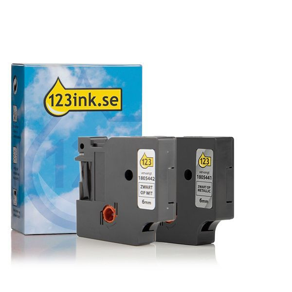 Dymo | IND Rhino | multipack | svart text - vit/metallic tejp | 6mm (varumärket 123ink) 1805441C 1805442C 089242 - 1