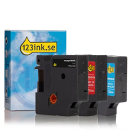 Dymo | IND Rhino | multipack | svart text - vit/röd/blå tejp | 12mm (varumärket 123ink) 1805243C 1805416C 1805435C 089233