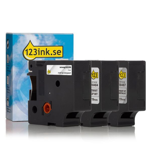 Dymo | IND Rhino | multipack | svart text - vit/transparent/metallic tejp | 19mm (varumärket 123ink)​​​​​​​ 18484C 18487C 622290C 089236 - 1