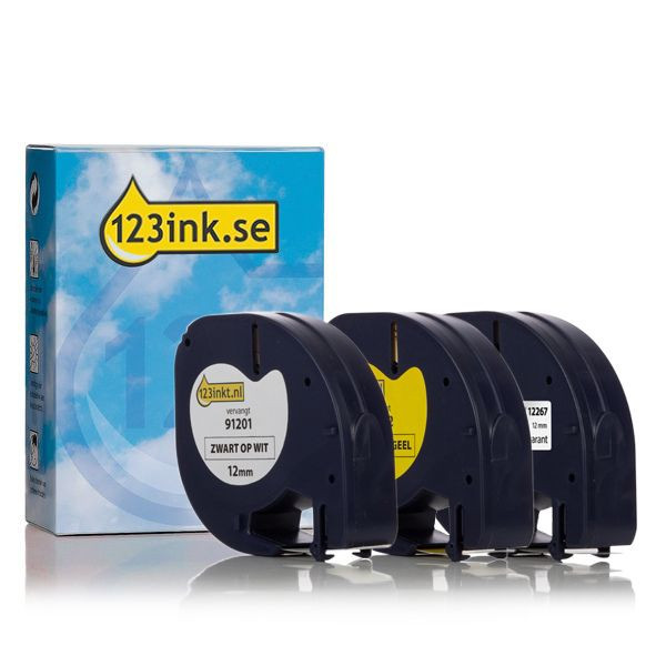 Dymo | LetraTAG | multipack | svart text - vit/transparent/gul tejp | 12mm (varumärket 123ink) S0721530C S0721610C S0721620C 089245 - 1