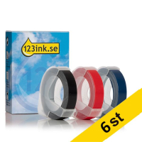 Dymo | embossing tejp | multipack | vit text - svart/röd/blå tejp | 9mm (varumärket 123ink) | 18st S0898130C S0898140C S0898150C 089298