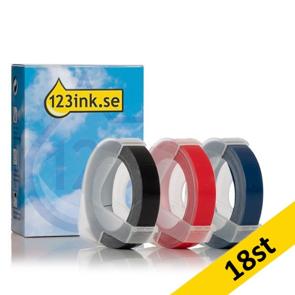 Dymo | embossing tejp | multipack | vit text - svart/röd/blå tejp | 9mm (varumärket 123ink) | 18st 089298 - 1