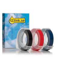 Dymo | embossing tejp | multipack | vit text - svart/röd/blå tejp | 9mm (varumärket 123ink) | 6st S0898130C S0898140C S0898150C 089247
