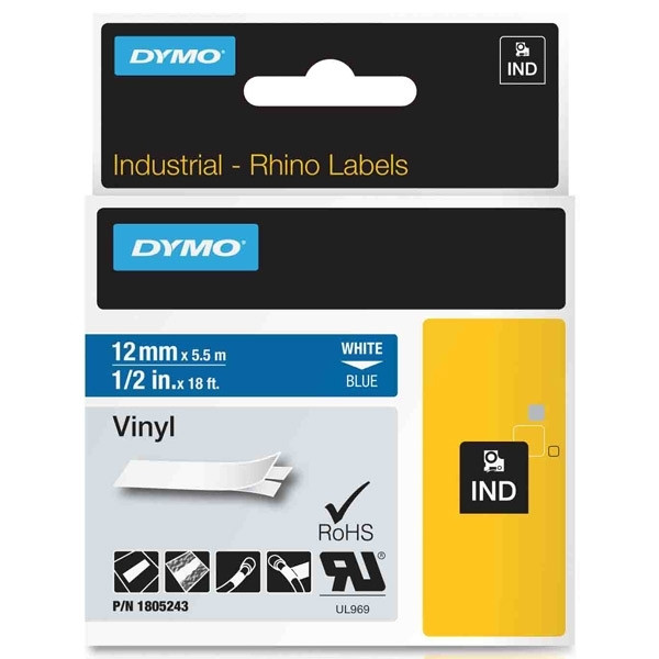 Dymo 1805243 | IND Rhino | vit text - blå tejp | 12mm (original) 1805243 088646 - 1