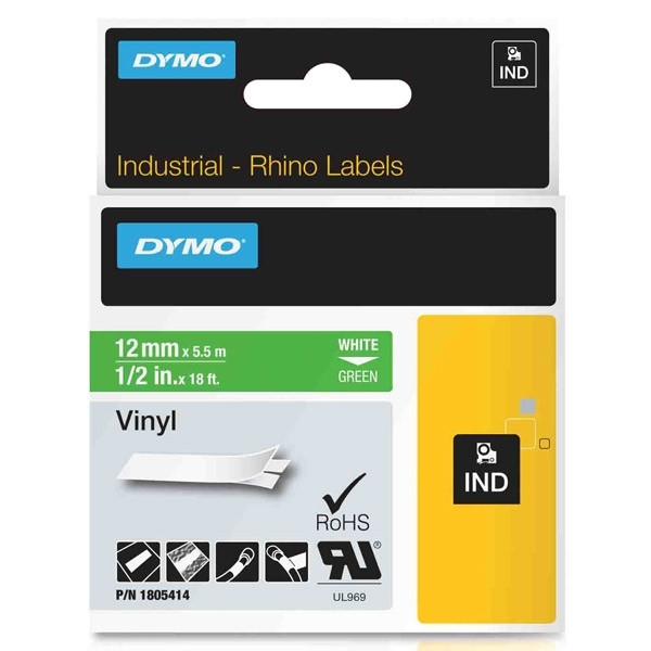 Dymo 1805414 | IND Rhino | vit text - grön tejp | 12mm (original) 1805414 088640 - 1