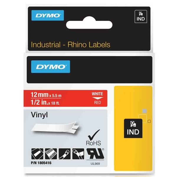 Dymo 1805416 | IND Rhino | vit text - röd tejp | 12mm (original) 1805416 088626 - 1