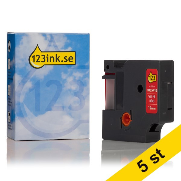 Dymo 1805416 | IND Rhino | vit text - röd tejp | 12mm (varumärket 123ink) | 5st 1805416C 650619 - 1